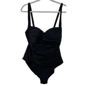 H2Oh! Womens 1-Piece Swimsuit Sz XL Black Adjustable Straps Nylon Classic Sexy